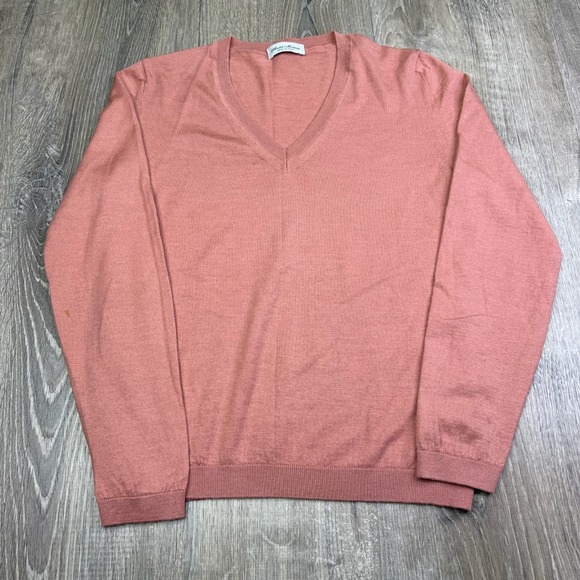 Maurice Lacroix Sweaters - Andrè Maurice Womens Pink V-Neck Ribbed Cuffs Italy Made Pullover Sweater Size S